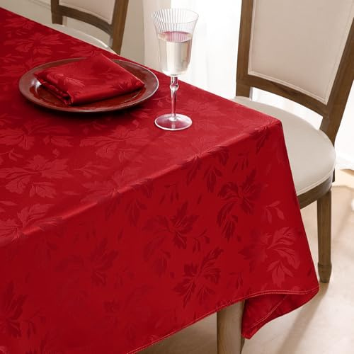 Romanstile Red Christmas Table Cloth Rectangular 140x200 cm,Elegant Jacquard Damask,Wipeable & Water-Repellent,Xmas Tablecloth for Holiday Meals,New Year Dinner,Festive Dining Table Decor,Gift idea