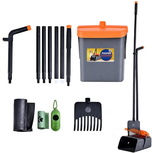 Tel Charme * Dog Pooper Scooper Long Handle with Bin & Rake Kit