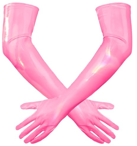 Adigau Kvinnor Långa Handskar PU Läder Glänsande Armbåge Längd Elastiska Handskar Wetlook Kostymer Party Cosplay Tillbehör, Rosenröd, XL