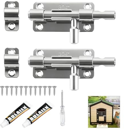 2 stycken 10 cm rostfritt stål dörrlås set rostfri och, flervinkel-bultstänger för fönster, dörrar, trädgård och skjul inklusive fästskruvar, spikfritt lim och handtagsskruvmejsel (silver)