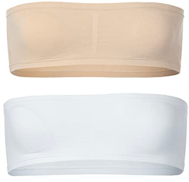 Popular Girl's Seamless Bandeau Bra - 2 Pack - White and Nude - XL