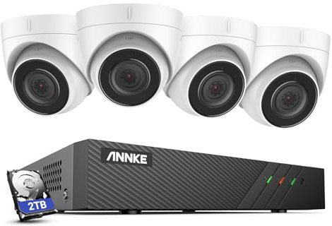 ANNKE 4K NVR PoE CCTV Camera System Outdoor, 4x 5MP Wired IP Security Cameras Compatible with Alexa, 100 ft Night Vision, IP67 Waterproof, Human & Vehicle Detection, 8CH NVR Recorder with 2TB HDD