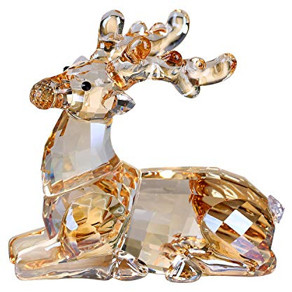 DOJOZ Crystal Deer Animals Lovely Elegant Craft Decorations for Home Ornaments Christmas Collectible Birthday Gifts Reindeer Figurines (Gold)
