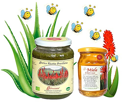 Jus d'Aloe Arborescens Etnea pur biologique italien 800 g avec pot Miele italien naturel bio des fleurs rouges 500 g
