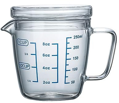 Glass Measuring Cup Heat Resistant with Lid 250ml for Home Use