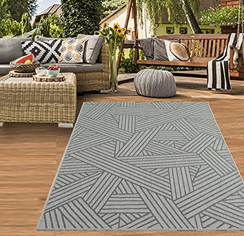 Teppich-Traum In- & Outdoor Teppich Sisal Optik Terrasse Küche Wohnzimmer Balkon abstrakt gestreiftes Muster anthrazit Größe 200x280 cm