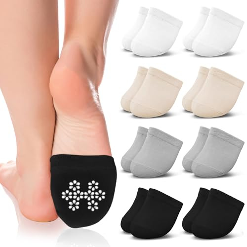 Jinny's Shoppe 8/12 Pairs Womens No Show Half Socks Seamless Non-Slip Invisible Grip Liners Toe Topper Covers for Mules Clogs (US, Alpha, One Size, Regular, Short, 2 White, 2 Tan, 2 Gray, 2 Black)