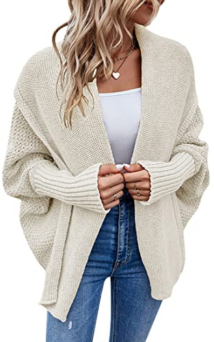 ORANDESIGNE Cardigan Donna Invernale lungo Giacca Maglina Maglione Casuale Manica Lunga Solido Elegante Sweater Giacche Aperto Davanti Cardigan Maglia Grossa Cappotto E-albicocca L