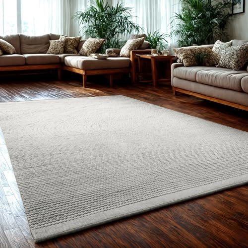 MY-RUG Gewalkter handgearbeiteter Teppich beige WoolHeaven aus Schurwolle, 200 x 290 cm - Natürlicher Wollteppich, Wohnzimmerteppich Boho Skandi Stil