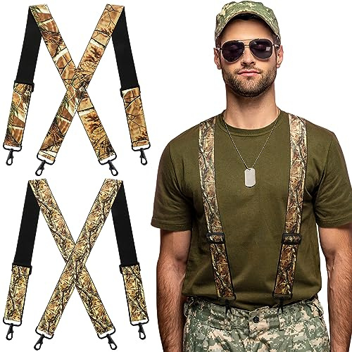 Toulite 2 bretelle mimetiche da uomo resistenti con 4 ganci resistenti per uomini da caccia lavoro regolabile X Back Bretelle 5 cm, Multicolore, taglia unica