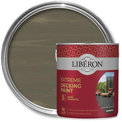 Libéron Extreme Decking Paint for Exterior Wood, Gunmetal, 2.5L | 5-year guarantee, Anti-slip finish, Highly water-repellent & resistant, Direct application with no undercoat