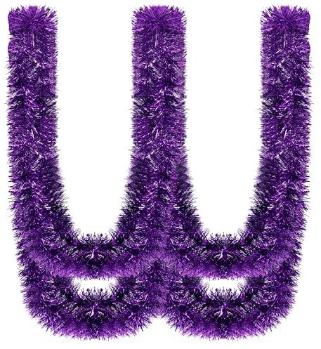 JMBTLUS 16.4 Feet Tinsel Twist Garland Shiny Hanging Garland Ornaments for Christmas Tree Birthday Party Supplies Indoor and Outdoor Decoration, Purple(16.4' x 3.54)