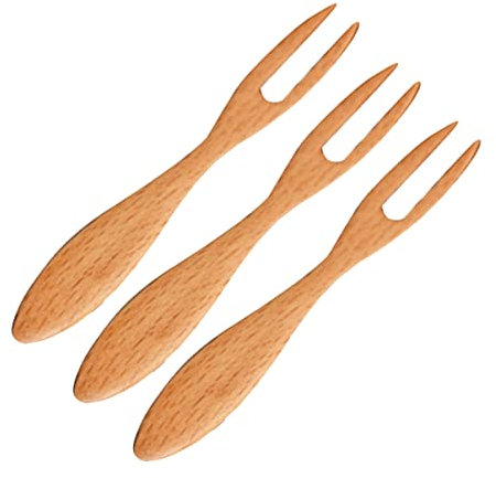 SOLUSTRE Tenedores De Madera Para Fruta Mango Ancho De Haya, 3 Unidades, Multifuncionales, Para Postres y Repostería, Uso Fiestas y Celebraciones