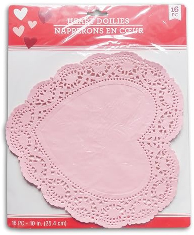 Valentine's Day Pink Decorative Heart-Shaped Paper Doilies -10 Inches Across - 16 Piece