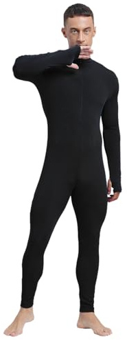 Runhomal Men's One Piece Full Body Unitard Jumpsuit Long Bottom Front Zipper Leotard Bodysuit Black L