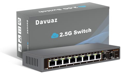 Davuaz-2.5G (Da-K10802WS) Switch Ethernet 2,5G non gestito con 8 porte 2,5G Base-T e 2 porte 10G SFP+, supporta 100/1000/2500Mbps, Plug & Play, switch di rete in metallo 2,5Gb