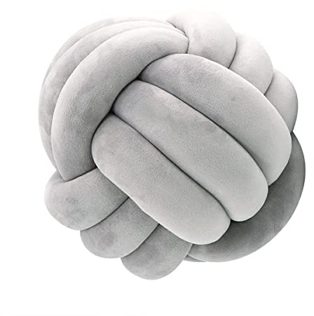 Knotted Ball Pillow,Knot Ball Throw Pillow Cushion Soft Companionship Decorative Sofa Cushion, Grey Knot Cushion,Grey Round Sofa Pillows 20cm