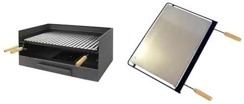 Imex El Zorro Cajón para barbacoa con parrilla de inox, 72 x 40 x 33 cm, GRIS, 71516 & Imex El Zorro 71622 - Plancha para barbacoa, hierro, Gris, 71 x 41 cm