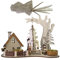 Weihnachtspyramide mit 3 Teelichthaltern – Festliche Holzdeko mit Haus, Figuren & Tannenbaum