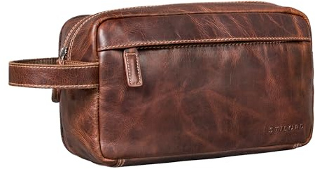 STILORD 'Marbella' Beauty Case da Viaggio Donna Vera Pelle - Grande Pochette da Viaggio Uomo Cuoio Pochette Porta Trucchi Borsa Trucco Make Up Bag Beauty da Viaggio, Colore:salerno - marrone