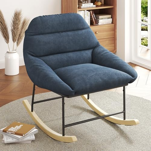 Meskanu Chaise à bascule confortable pour la chambre d'enfant Chaise à bascule avec rembourrage en polaire Sherpa, siège profond, assise rembourrée et larges accoudoirs pour salon, chambre et bureau