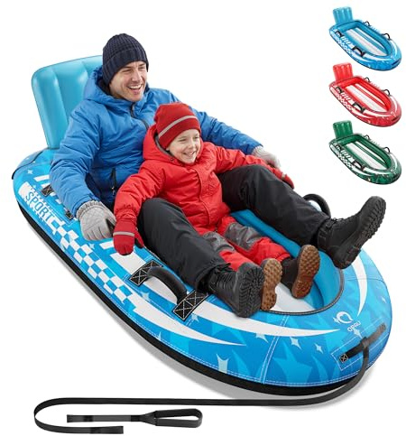 QPAU Luge à neige gonflable pour 2 personnes avec housse en toile de qualité supérieure, traîneau pneumatique robuste avec dossier et poignées renforcées, tubes à neige pour enfants et adultes, jouets