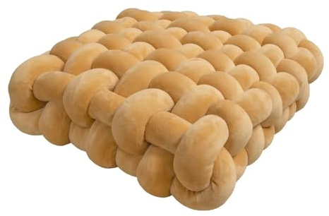 QWWQYDY Cojin Nudos Cojín de Peluche con Nudo Cuadrado, Almohada estética Hecha a Mano, Decorativa Felpa for Oficina, cojín for Dormir en la Espalda(Camel,30x33x12CM)