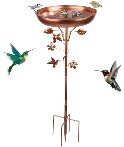 LALAGO Vasca per Uccelli per Giardino in Metallo, Abbeveratoio per Uccelli Selvatici Base a 5 Rebbi, Mangiatoia per da Esterno in Piedi, Stile Vintage Autoportante Decorazione per Patio 97x30cm