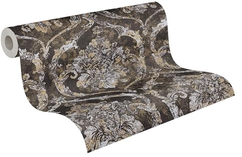 livingwalls non-woven tapet med ornament i svart, metallic – barocktapet med metallic effekt 10,05 m x 0,53 m – 790194