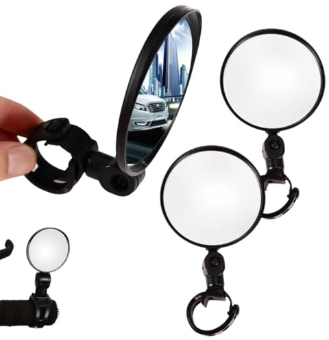 AEUXZA 2 piezas Espejo Retrovisor Bicicleta, Retrovisor 360° ajustable y giratorio para manillar, Bicicleta Manillar Universal Gran Angular para mountain bike y bicicletas de carretera (8 cm)