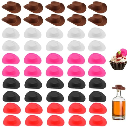 CZAYEFNH Mini Cappello Cowboy 50 Pezzi – Cappellini Decorativi Colorati per Feste, DIY, Torte e Bambole, Accessori Creativi per Bambini e Adulti