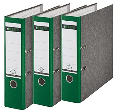 Leitz Qualitäts-Ordner, 3er-Pack, Wolkenmarmor-Papier, A4, 8 cm Rückenbreite, Grün, 310305055