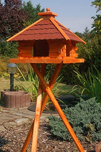 Deko-Shop-Hannusch XXL Futterhaus Vogelhaus mit Bitumenschindeln versch. Dachfarben wählbar mit oder ohne Vogelhausständer V20, Variante:V20 bitum rot XXL Solar