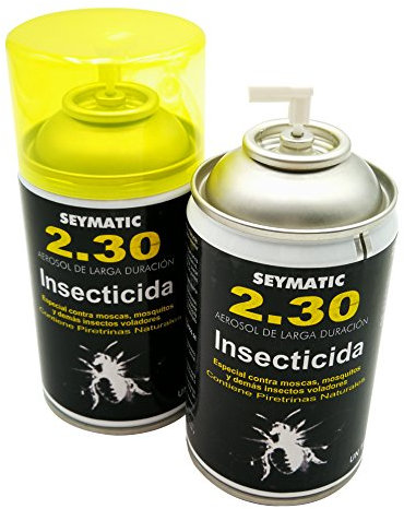 Insecticida Profesional Seymatic 2.30, con Piretrinas sintéticas y naturales. Mata fulminantemente Moscas, Mosquitos y cualquier insecto volador. Aroma neutro. Pack de 6 insecticidas