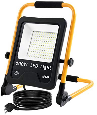 HENGMEI LED Baustrahler 100W Kaltweiß Arbeitsleuchte Bauscheinwerfer Baulampe Arbeitsscheinwerfer Netzkabel Flutlicht IP66 Flutlichtstrahler Scheinwerfer Licht für Garten, Garage (Tippe A)