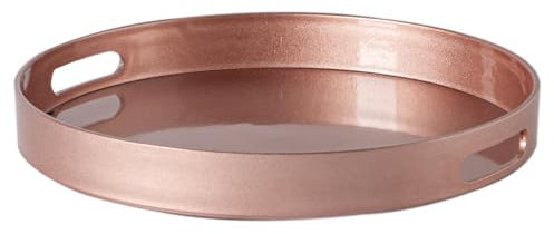 Argon Tableware 33cm Round Serving Trays with Handles - Rose Gold - Pack of 6 - Metallic Finish Decorative Breakfast Dish Melamine Food Tray for Eating, Snacks, Drinks, Food Serving
