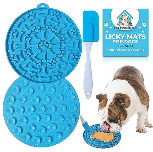 SOL 2pk Licky Mats for Dogs with Spatula - Non-Slip, Easy-to-Clean Design, Promotes Slow Feeding, Perfect for Spreading Treats and Peanut Butter, Ideal for Training, Grooming, and Mealtime Enrichment