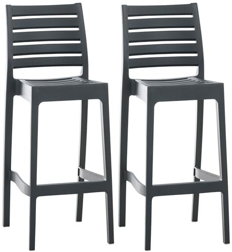 CLP 2er Set Outdoor-Barhocker Ares Mit Fußstütze I Stapelbare Tresenhocker In Rattan-Optik, Farbe:dunkelgrau