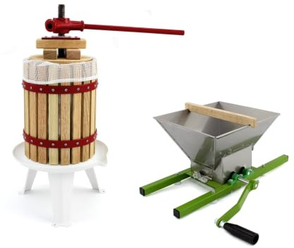 KuKoo Obstmühle Beerenmühle Fruchtmühle Häcksler und 18 Liter Obstpresse Beerenpresse Weinpresse Fruchtpresse Saftpresse im Set