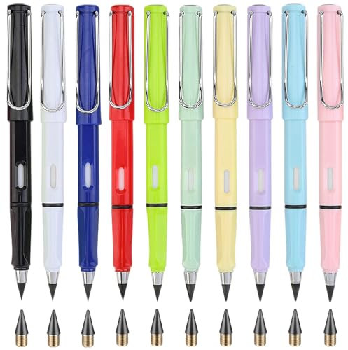 EUDUQ 20 Stück Ewiger Bleistift Set,10 Unendlicher Bleistift mit 10 Forever Pen ersatzminen，Tintenlose Bleistifte ohne anspitzen,Dauerbleistift für Schreiben Malen Skizzieren