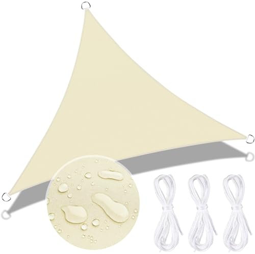 ZHHGOO Sonnensegel Dreieck 3x3x3m Sonnenschutz Wasserdicht,UV Schutz,Garten Balkon,Terrasse Camping Outdoor Wetterbeständig mit Befestigungsseile,Creme Farben