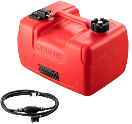 VEVOR Réservoir de carburant marin, 12 L, bidon d'essence portable pour bateaux à moteur hors-bord, en plastique avec tuyau, facile à transporter pour yacht, bateaux de pêche, bateaux ponté, rouge
