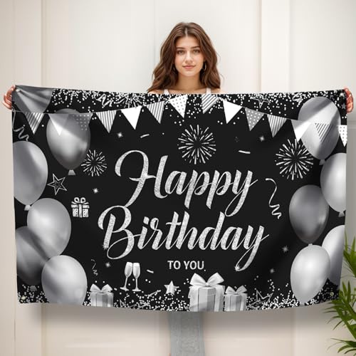 Koliphy Banner Happy Birthday, striscione decorativo per compleanno, decorazioni di compleanno per uomini e donne, banner di compleanno in tessuto tenuto a mano, decorazione per interni ed esterni