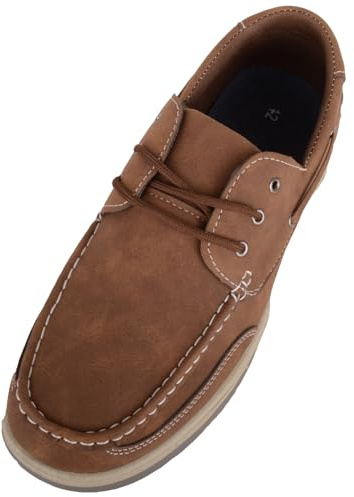 ABSOLUTE FOOTWEAR Mens Lace Up Faux Leather Casual Smart Boat Shoes, Brown, UK 7