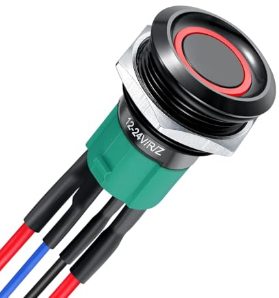 acegoo 12V ON/OFF Interruttore a Pulsante 10A SPST 19mm Autobloccante Retroilluminato Rosso per Camper Barca Camion Auto, Precablato 12V/24V (1Pcs, Nero)