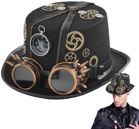Steampunk Hat Steampunk Top Hat Steampunk Top Hats with Glasses & Equipment, Women Men Carnival Halloween Cosplay Time Costume Headwear Accessories Head Circumference of 56-58 cm