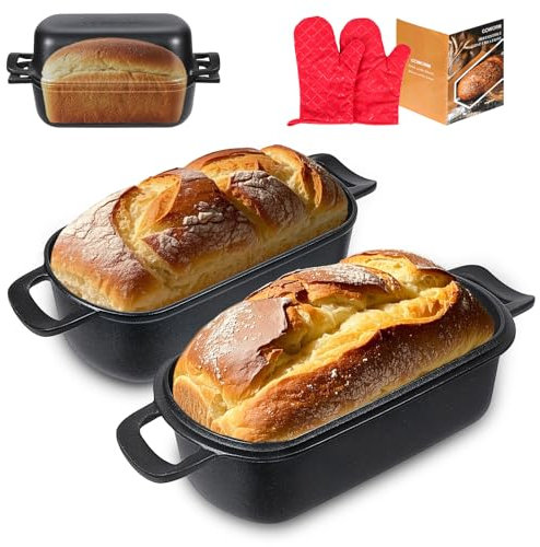 COWORM 10x5 Cast Iron Loaf Pan with Lid - 2 in 1 Bread Pans for Baking Homemade Sourdough Bread
