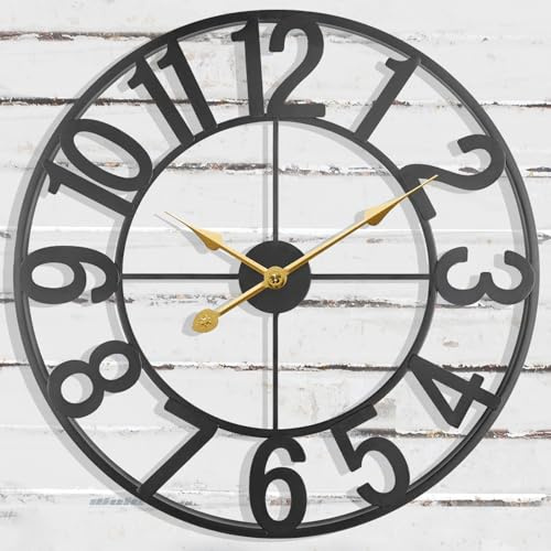 AOJIATI Grande orologio da parete per esterni, 61 cm, decorazione per cortile esterno, silenzioso, senza ticchettio, alimentato a batteria, adatto per terrazza, piscina, cucina, giardino, decorazione