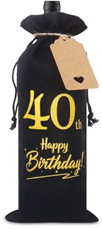 40th Birthday Gifts for Men, Decorative 40th Birthday Wine Bottle Bag with Tag and Drawstring