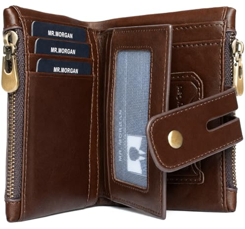 MR.MORGAN Portefeuille Homme, Porte Carte Homme, Porte Monnaie Homme en Cuir Véritable Marron, RFID, Jusqu’à 15 Cartes, Ancienne CNI, Porte-Cartes Amovible, Monnaie Zippée, Boîte Cadeau